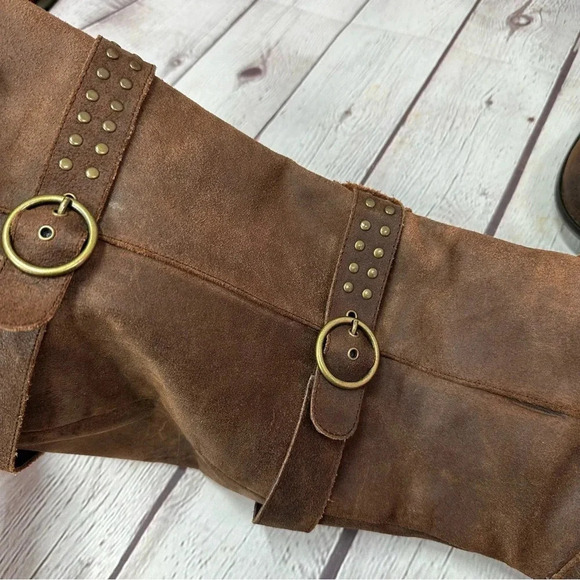 reba leather boots SALSA suede sz 9 bronze colored studs buckle boho western - Picture 7 of 7